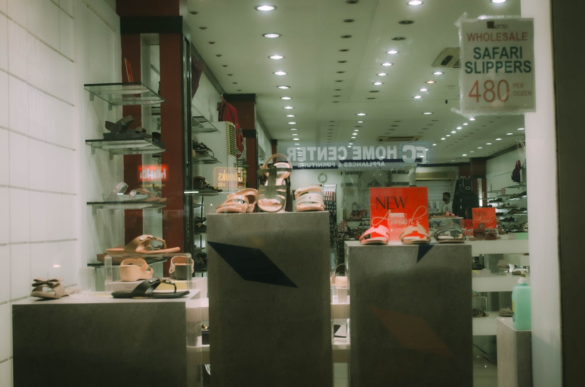 a store with a lot of shoes on display
