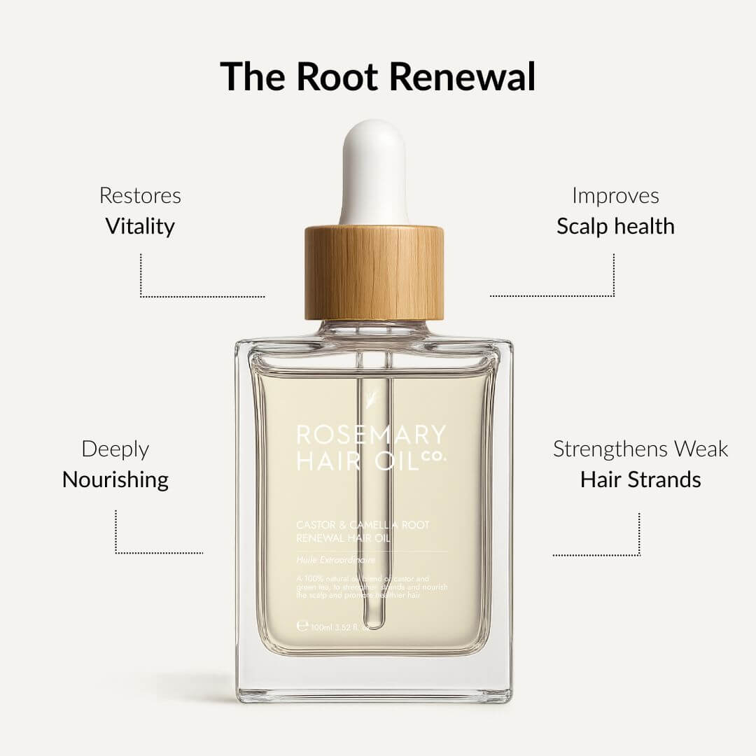 Lightweight castor and camellia hair oil designed to strengthen roots and support longer hair