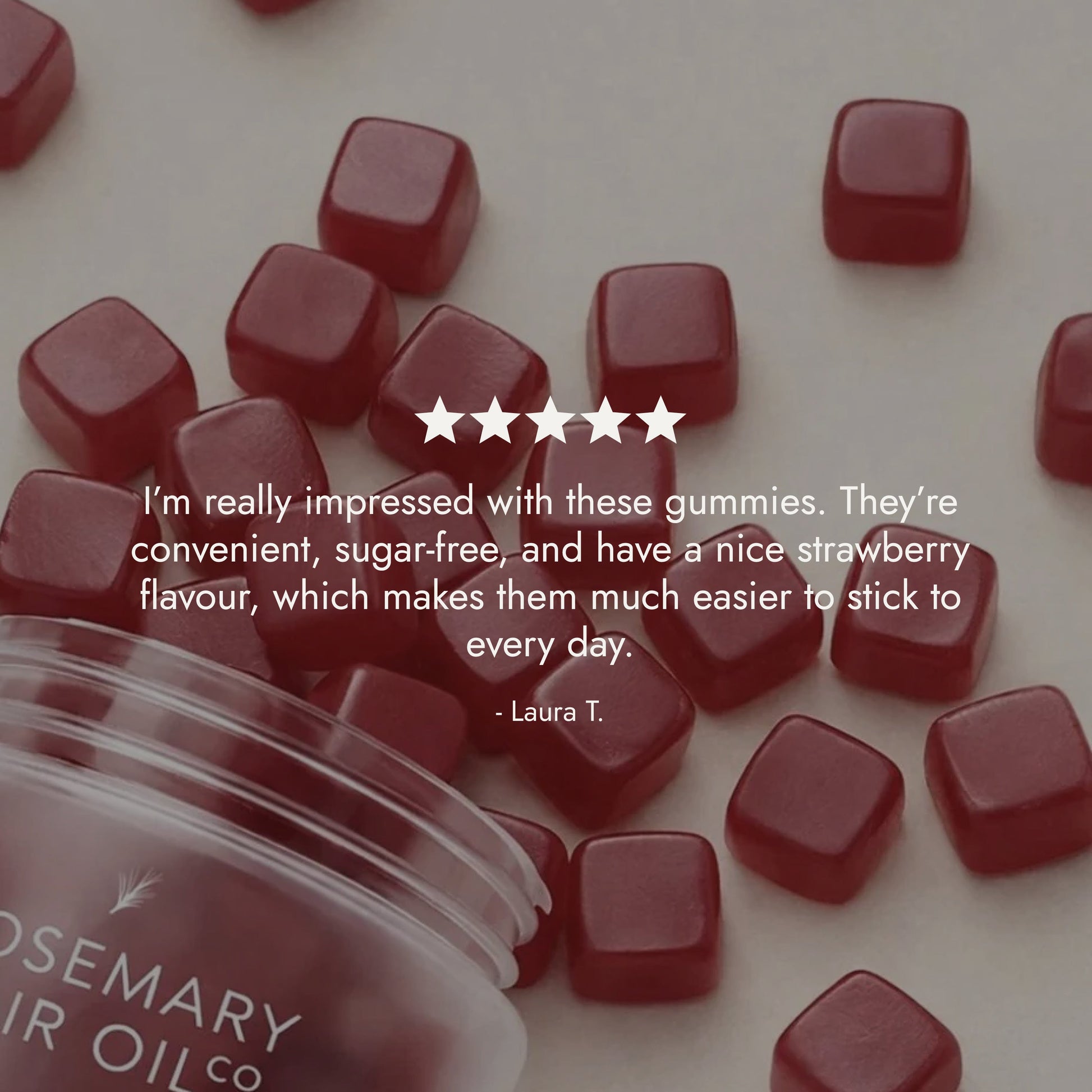 Rosemary hair oil company, vitagrow gummies, strawberry flavour, UK, hair growth, vegan, biotin, pumpkin seed extract, black seed extract, halal, AnaGain, pea sprout extract, thick hair, volume, vitamins, sugar free, review, 5 star