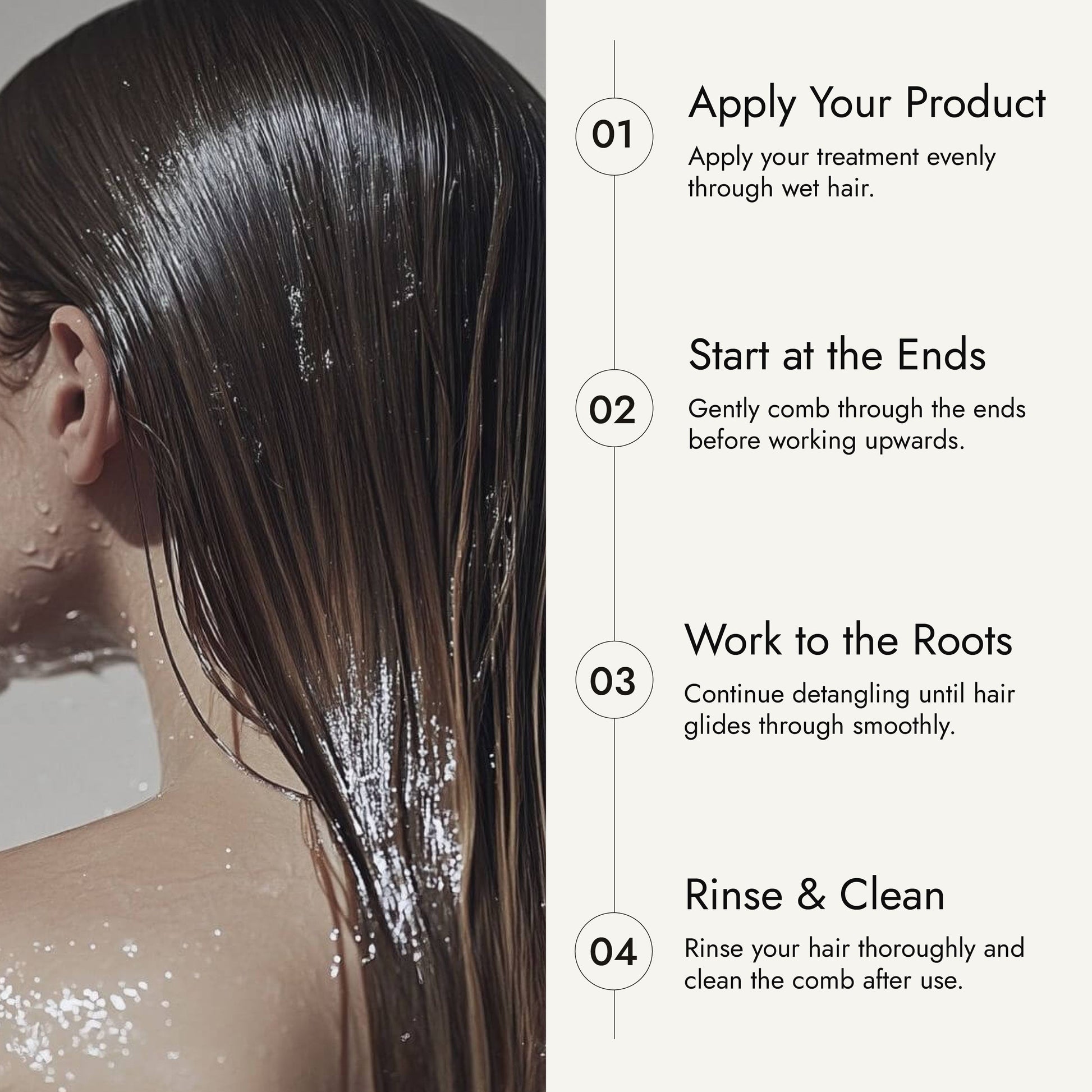 Beige comb with 'Rosemary Hair Oil Co.' branding on a beige background, wide tooth flat comb, how to use